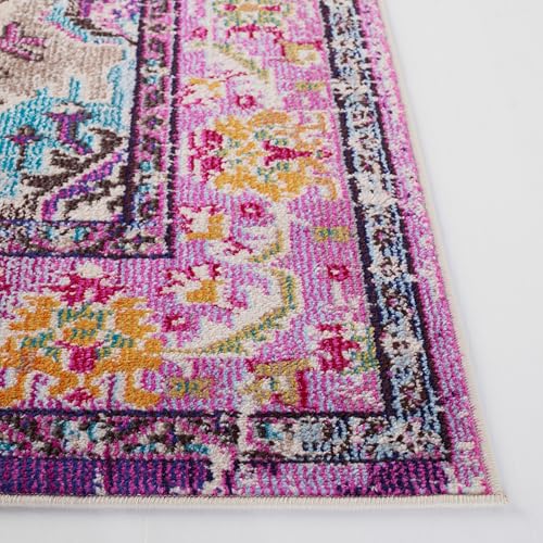 SAFAVIEH Monaco Collection Area Rug - 2'2" x 4', Violet & Light Blue, Non-Shedding & Easy to Clean, Distressed Medallion Design, Ideal for Front Door, Kitchen, Entryway, Accent Space (MNC243L) - color: Violet/Light Blue, size: 2'2" x 4' (Rectangular)