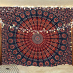 Bless International Handmade Indian hippie Bohemian Psychedelic Peacock Mandala Wall hanging College Dorm Beach Throws Table Cloth Bedding Tapestry (Golden Blue, Medium(54x60Inches)(137x152cms)) - color: Golden Blue, size: 60"L x 54"W
