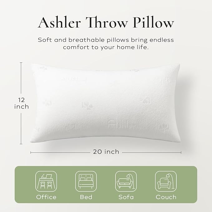 Ashler Home Deco Throw Pillows Insert- 12x20 Pillow Inserts with Air Layer, Premium Bed and Couch Pillows - Indoor Decorative Throw Pillow, Lumbar Cushion Sham Stuffer, Pack of 2, White