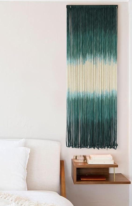 Macrame Wall Hanging Green Boho Handmade Ombre Wall Art Decor for Living Room Bedroom Fiber Art 15''W*39''L