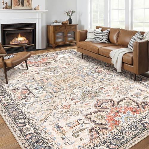 Area Rug for Living Room - 10x12 Soft Washable Oriental Vintage Floral Distressed Large Carpet - Fade Stain Resistant Non Slip Rugs for Bedroom Dining Room Nursery Dorm Office Home Decor - Multi - color: Multi Color, size: 10' x 12' (Rectangular)