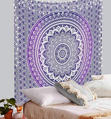 ANJANIYA Ombre Wall Hanging Bohemian Tapestry, Metallic Wall Art Bedspread, Psychedelic Hippie Mandala Dorm Décor for Hanging, Bedding, Beach Coverlet Curtain, Purple Blue, 54"X60" - color: Purple Blue, size: 60"L x 54"W