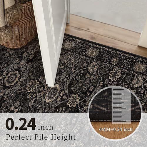 2x3 Entryway Rug Black Gold Washable Rugs for Entryway Kitchen Low Pile Non-Slip Door Mat Traditional Distressed Small Carpet for Kitchen Entrance Bathroom - color: Black Gold, size: 2'*3'(Rectangular)