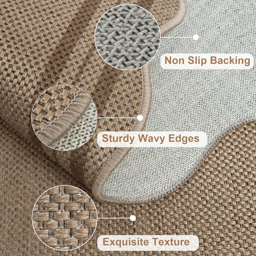 Easy Jute Outdoor Mats for Front Door, 2x3 Small Washable Kitchen Rugs, Farmhouse Brown Throw Rug Non Slip Indoor Outdoor Carpet for Porch Entryway Foyer - color: Brown Geometric, size: 2'x3' (Rectangular)