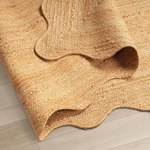 GRUHUM Jute Area Rug 8'x10' ft Wave Scalloped Premium Natural Jute Fibre Handwoven Boho Reversible Rustic Vintage Farmhouse Soft Braided EcoFriendly Rug - Indoor Livingroom Bedroom 8x10 ft Large - color: Natural-64, size: 8' x 10' (Rectangular)
