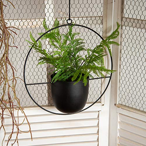 RISEON Boho Black Metal Plant Hanger,Metal Wall and Ceiling Hanging Planter, Modern Planter, Mid Century Flower Pot Plant Holder, Minimalist Planter for Indoor Outdoor Home Decor - color: Black, size: Round shape