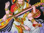 Goddess Saraswati batik sequins Cotton Wall Hanging yoga Painting : Size 43"x30" Inches - color: Saraswati