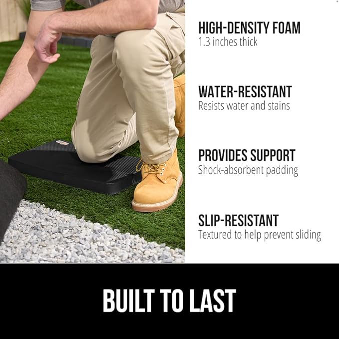 GORILLA GRIP Extra Thick Patent Pending Supportive Foam Kneeling Pad, 2 PK, Large Cushion Knee Pads for Gardening, Baby Bath, Dirt and Water Resistant, Workout and Garden Supplies, 17.5x11, Black