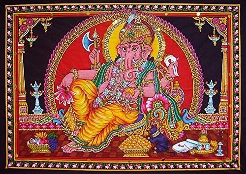 Rastogi Handicrafts Cotton Wall Hanging Indian 40" X 30" Poster Size (SITTING GANESH-G) - color: SITTING GANESH-G