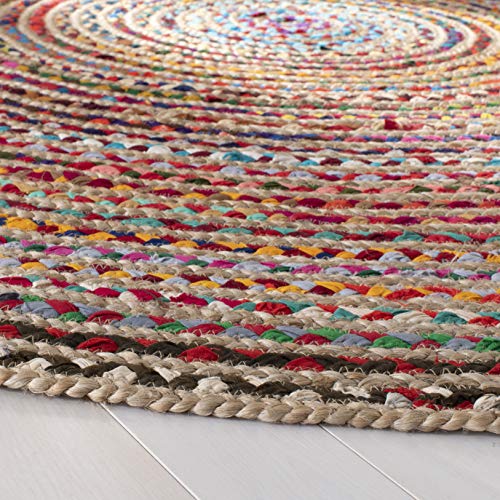 SAFAVIEH Cape Cod Collection Area Rug - 5' x 8' Oval, Natural & Multi, Handmade Boho Braided Jute, Ideal for High Traffic Areas in Living Room, Bedroom (CAP251A) - size: 5' x 8' (Oval)