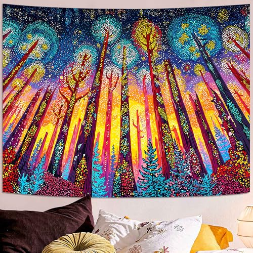 Spenlife Upward Forest Star Swirl Wall Tapestry, Trippy Colorful Tree Tapestries for Living Room Decor, Whimsical Tapestry 90x70 Inch - color: Red Yellow, size: 90"L x 70"W