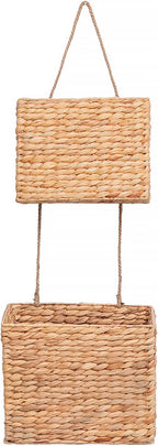 YAHUAN Woven Water Hyacinth Hanging Basket 2-Tiered Rectangular Storage Baskets Over the Door Organizer Hanging Organizer Hanging Wall Basket for Home,Kitchen,Garden, Office (Rectangular)