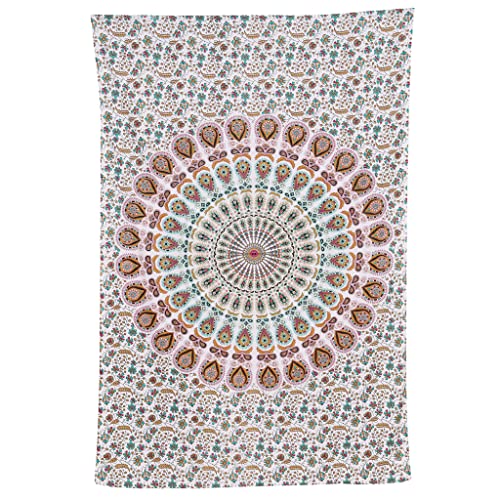 Bless International Handmade Indian hippie Bohemian Psychedelic Peacock Mandala Wall hanging College Dorm Beach Throws Table Cloth Bedding Tapestry (Floral Gold, Twin(54x72Inches)(140x185cms)) - color: Floral Gold, size: 72"L x 54"W