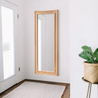 Rattan Full Length Mirror 27"x67", Boho Farmhouse Rectangle Floor Mirror, Solid Wooden Frame Woven Rattan Wall Mirror, Hanging Full Body Mirror for Living Room Bedroom Bathroom Entryway Nature