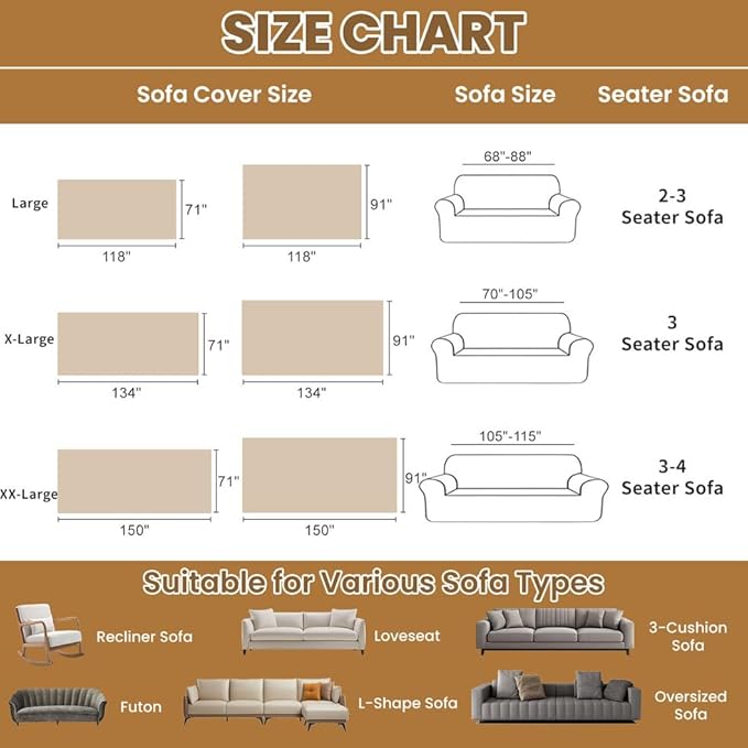 ROOMLIFE Beige Couch Covers for Sofa, Sofa Covers Washable Non Slip Furniture Protector Couch Sofa Covers for 3 Cushion Couch, Breathable Sofa Slipcovers Couch Cover Blanket with Tassels 71" X 118"