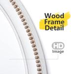 sawsile Round Wood Mirror,28 inch Circle Rustic Farmhouse White Wooden Frame Boho Beads Wall Mirror for Bathroom,Living Room,Bedroom or Entryway