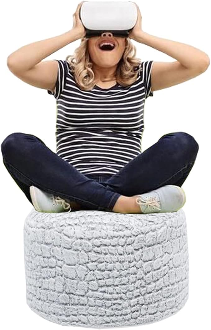 Asuprui Pouf Ottoman Unstuffed Floor Poof Seat Pouf Ottoman Foot Rest Soft Foot Stool 20x20x12 Inches Fuzzy Chair Floor Chair Foot Rest with Storage for Living Room Bedroom Snow Gray