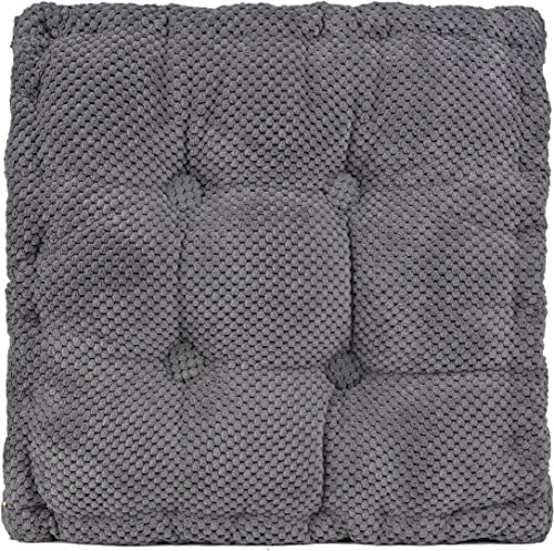 ChezMax Floor Pillow & Cushion, Large Meditation Chair Cushions, Thick Square Seat Pad, Soft Velvet Tufted Seating Pouf for Indoor/Outdoor Yoga Bench Rocking Chair Room Tatami Sofa, Grey 16"x16" - color: Grey S