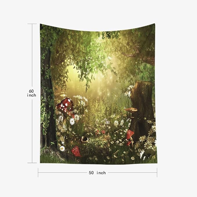 EMMTEEY Funny Tapestry - Forest Woodland Fairy Tale 50x60 Wall Tapestry for Bedroom