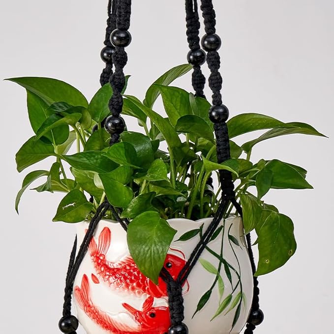 Plant Hanger for 5 to 10 Inch Plant Pots, Set of 2 Indoor Handmade 35 Inch Woven Rope Hanger Kits with Hooks and Wood Beads, Hanging Planter Basket Holder for Boho Home Decor
