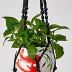Macrame Plant Hanger Indoor Hanging Planter Basket with Wood Beads Decorative Flower Pot Holder No Tassels for Indoor Outdoor Boho Home Decor 35 Inch, Ivory (POTS NOT Included)