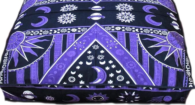 CRAFT KALA Mandala Floor Pillow Cushion Cover Seating Throw Cover Hippie Decorative Bohemian Ottoman Poufs Pom Pillow Cases Boho Indian Cotton Living Room Yoga Home Décor 24" Square Purple Burning sun