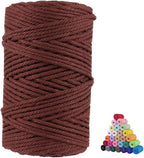 FLIPPED 100% Natural Cotton Macrame Cord,5mm x110 Yards Macrame Cords Colored Cotton Macrame Rope Craft Cord for DIY Crafts Knitting Plant Hangers Christmas Wedding Décor（Dark Brown）…