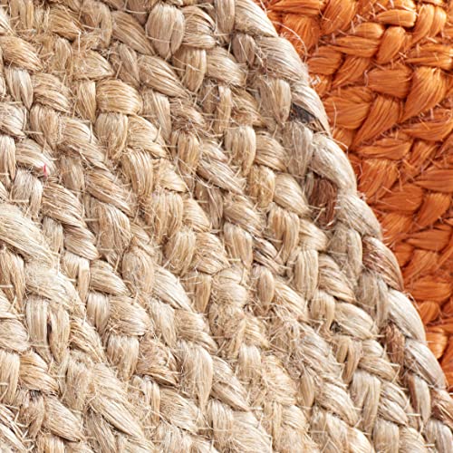 SAFAVIEH Area Rug 3' Round - Natural Fiber Collection - Orange & Natural Brown, Handmade Jute, Braided Border Design (NF801B) - color: Orange/Natural, size: 3' (Round)