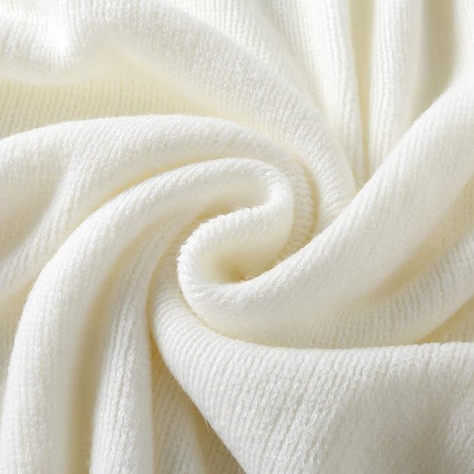 Homiest Decorative Knitted Throw with Fringe, Lightweight Acrylic Knit Blanket, Soft & Cozy Tassel Blanket for Couch, Sofa, Bed (Ivory White, 60 x 80 Inch)