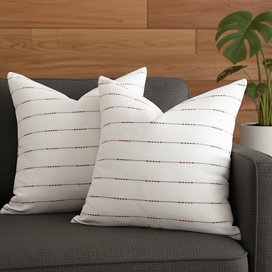 Woven Stripes Pattern Contemporary Luxury Cushion Covers 20 x20 inches White/Modern Cotton Pillow Covers/Simple Throw Pillow Cases for Living Room Sofa, Couch, Bed, Set of 2 - color: White, size: 20" x 20" (Pack of 2)