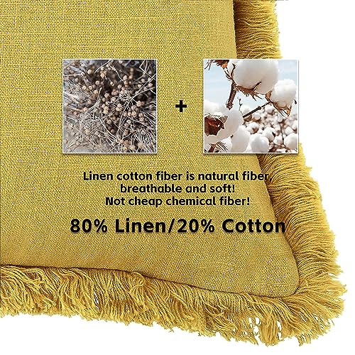 AmHoo Pack of 2 Linen Pillow Covers with Tassels Fringed Decorative Rustic Natural Throw Pillowcase Cushion for Couch Sofa Bedroom 18 x 18-Inch Mustard Yellow - color: Mustard Yellow, size: 18" x 18" (Pack of 2)
