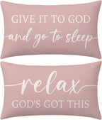 Dusty Rose Pink Throw Pillow Covers 12x20 Inch Set of 2 – Christian Gifts for Mom or Daughter – Relax God’s Got This/Give It to God and Go to Sleep – Bedroom Faith Decor