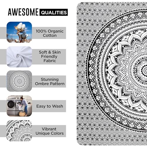 raajsee Indian Cotton Grey Black Tapestry Mandala Wall Hangings- Tapestry For Bedroom - Indie Wall Tapestry Hippie Room Decor - Boho Small Tapestrys Aesthetic 30x40 Inches - color: Black White Ombre, size: 40"L x 30"W