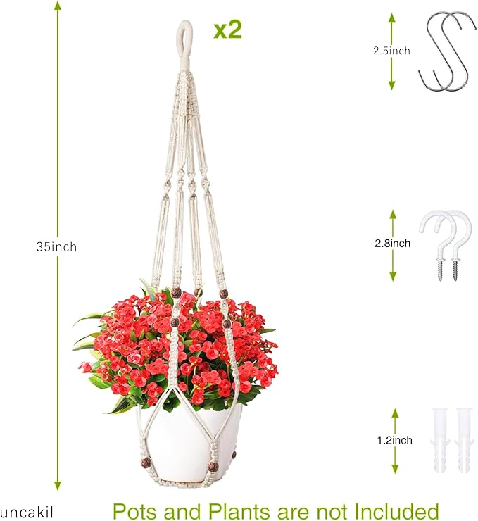 35 Inch Macrame Plant Hanger Hanging Planters for Indoor Plants Plant Pots Hangers for Live Plants and Boho Wall Home Ceiling Decor,Ivory(Planter Pot Not Included)