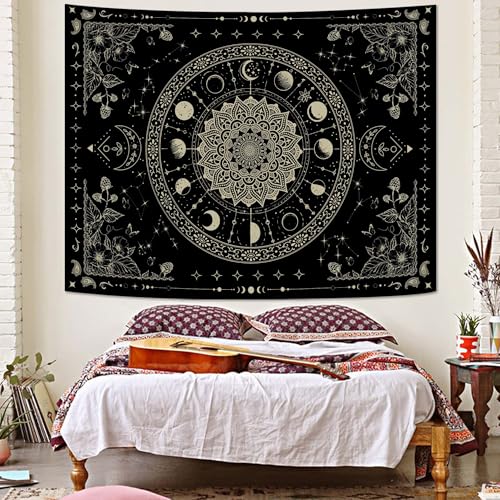 Lunerfex Mandala Moon Tapestry Boho Tapestry for Bedroom Black Tapestries Wall Hanging Living Room Wall Art and Home Decor 60x80 - color: Black, size: 80"L x 60"W