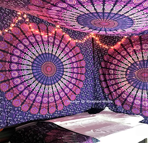 raajsee Indian Cotton Purple Tapestry Mandala Wall Hangings, Hippie Tapestries,Boho Throw Bohemian Bedding, Beach Blanket, Yoga Meditation Rugs Queen Bedspread Queen (82x92 Inches / 210x232 Cms) - color: Purple, size: 92"L x 82"W