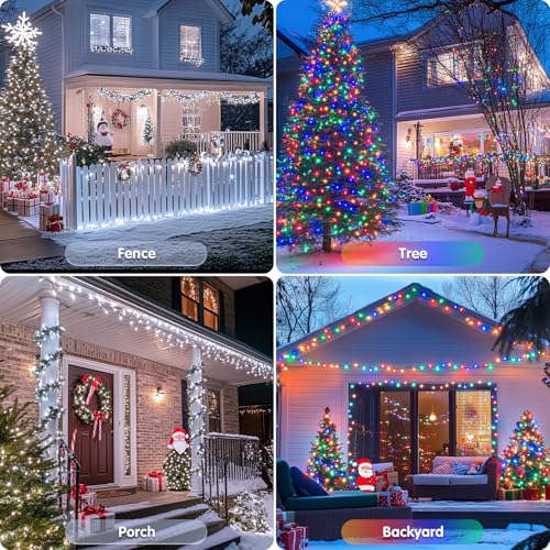 JMEXSUSS 2 Pack Solar String Lights Outdoor Waterproof, Total 66 FT 200 LED Solar Christmas Lights Outdoor, Twinkle Light for Christmas Tree Outside Garden Yard Xmas Decor, White to Multicolor - color: White to Multicolor, size: 100LED*2