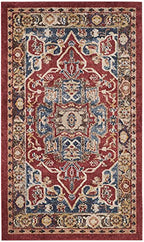 SAFAVIEH Bijar Collection 3' x 5' Red / Royal BIJ605R Traditional Oriental Distressed Non-Shedding Living Room Bedroom Accent Rug - size: 3' x 5' (Rectangular)