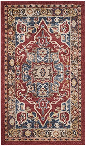 SAFAVIEH Bijar Collection 3' x 5' Red / Royal BIJ605R Traditional Oriental Distressed Non-Shedding Living Room Bedroom Accent Rug - size: 3' x 5' (Rectangular)