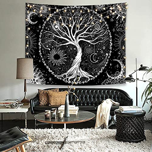 Spenlife Tree of Life Tapestry Black and White Tapestries for Bedroom Spiritual Aesthetic Tree Tapestries Aesthetic Tapestry Wall Hanging for Bedroom Black 36×48 Inches - color: Black Gold, size: 48"L x 36"W