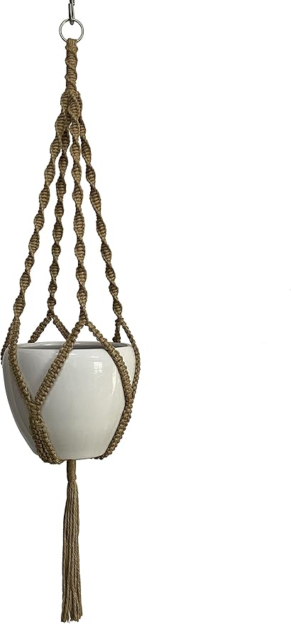 4 Legs Natural Hemp Rope Macrame Plant Hangers Hanging Planter Holders Haning Baskets, 48-inches for 10-12" Pot (Light Brown-Hemp)
