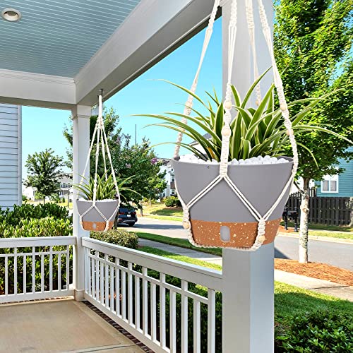 QCQHDU Plant Hanger, 2 Pack Hanging Planters Set for Indoor and Outdoor Plants Plant Pots with Cotton Rope Hanging Planter Set Flower Pots for Home Decor - color: Light Grey, size: 7.2in