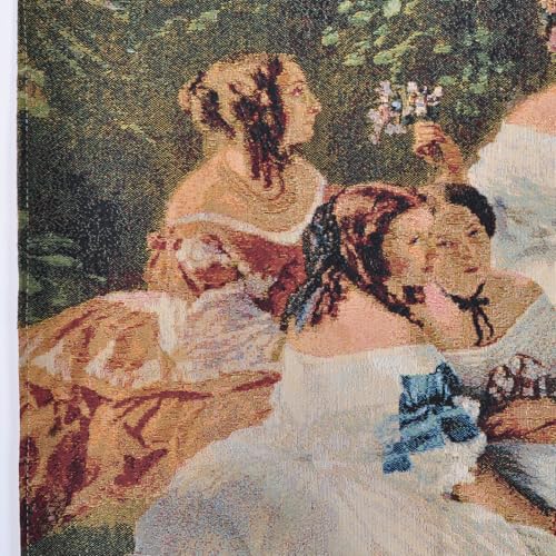 Large Woven Tapestry Wall Hanging (41"x32"), Empress Eugénie Surrounded by her Ladies, Medieval Victorian Tapestry Art with TC Backing, Garden Scene Decor, 5 Hanging Loops, F.X. Winterhalter. (Pastels：Empress Eugénie & Ladies-in-Waiting) - color: Pastels：