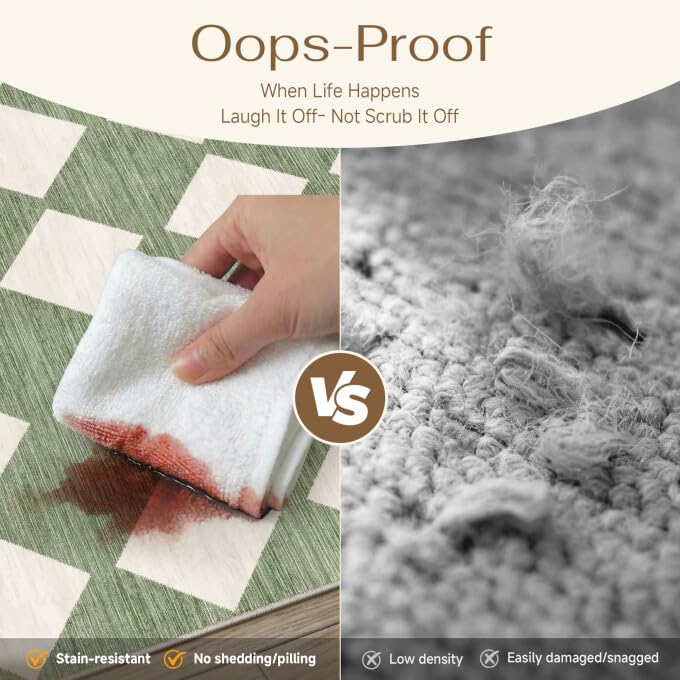 PureCozy Checkered 2x6 Runner Rug for Hallways Green and White Washable Long Carpet Non-Slip Low Pile Modern Soft Indoor Accent Throw Rugs for Entrance Kitchen Bedroom Dining Laundry - color: Checkered Green, size: 2' x 6' (Runner)