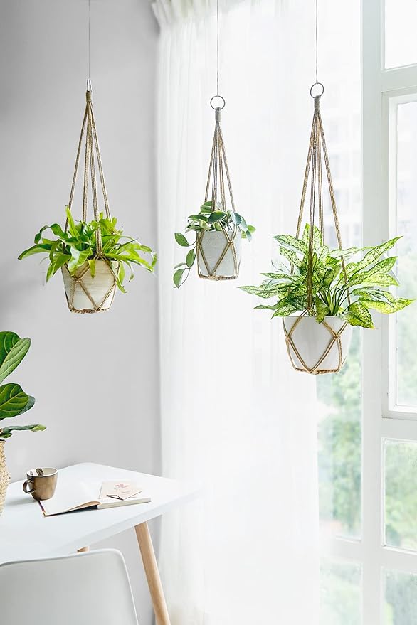 Dahey Macrame Plant Hanger Set of 3 and 2 with Hooks Indoor Hanging Planter Basket 35"/29"/23" Handmade Woven Cotton Rope Flower Plant Holder for Boho Home Decor