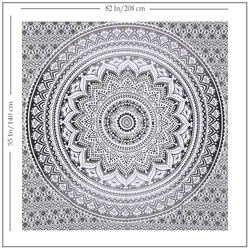 THE ART BOX Grey Black Cotton Tapestry Mandala Wall Hanging – Tapestry for Bedroom – Boho Room Decor – Twin Size Aesthetic Wall Tapestry 55x82 Inches - color: Grey and White, size: 55"L x 82"W