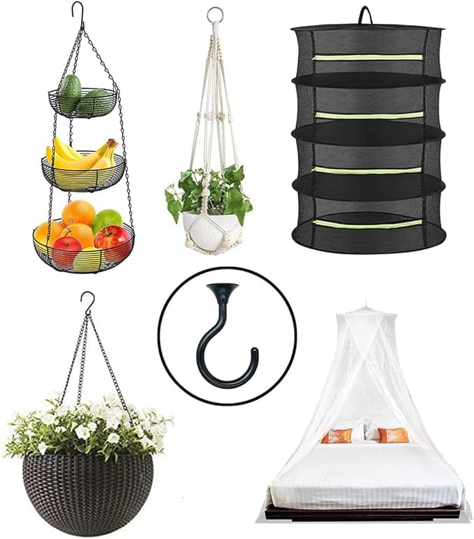 2 Sets 2.4 inch Heavy Duty Swag Ceiling Hooks with Hardware for Hanging Plants, Cavity Wall Fixing, Easy Installation, Holds Up to 30 lbs, Ideal for Home & Garden (Black)