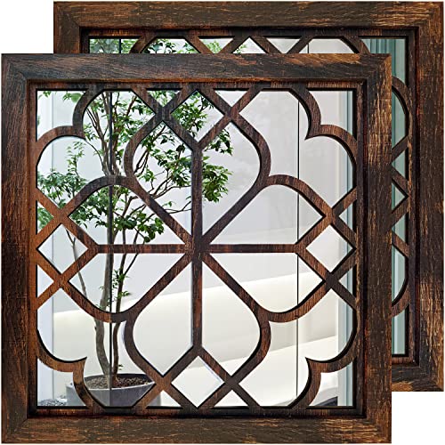 Wocred 20inch 2 PCS Square Wall Mirror,Gorgeous Rustic Farmhouse Accent Mirror, Caramel Color Entry Mirror for Bathroom Renovation,Bedrooms,Living Rooms and More. - color: Caramel Color, size: 20x20 inch - 2 PCS