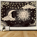 Wonrizon Sun and Moon Tapestry, Aesthetic Black Dark Spiritual Tapestries Mystic Burning Sun with Clouds Star Wall Hanging decor for Bedroom (51.2" x 59.1") - size: 51.2"L x 59.1"W