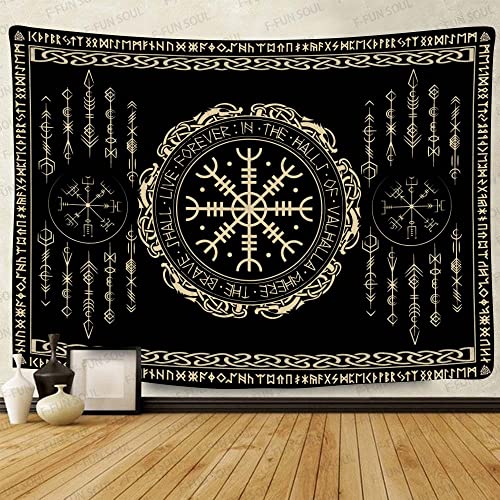 F-FUN SOUL Nordic Vikings Tapestry, Large 80x60inches Soft Flannel, Vegvsir Symbol Amulet Celtic Rune Scandinavian Aesthetic Mythology Tapestry Wall Hanging for Bedroom Living Room Decor GTZYFS1624 - color: Vegvsir, size: 60"L x 80"W